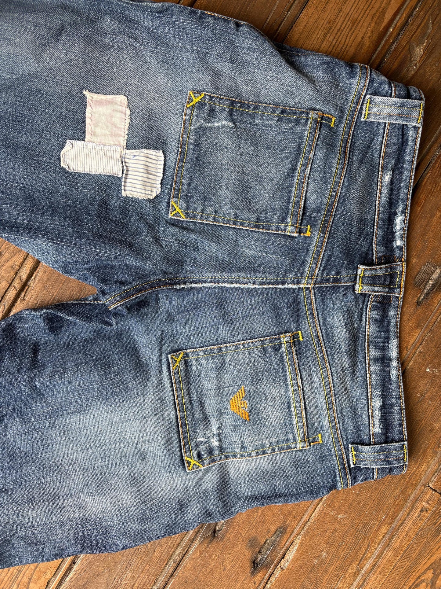 Vintage Y2K Armani Jeans Patchwork Cropped Denim – Size 28, Eco Wash Comfort Fit, Made in Italy, Size S - M