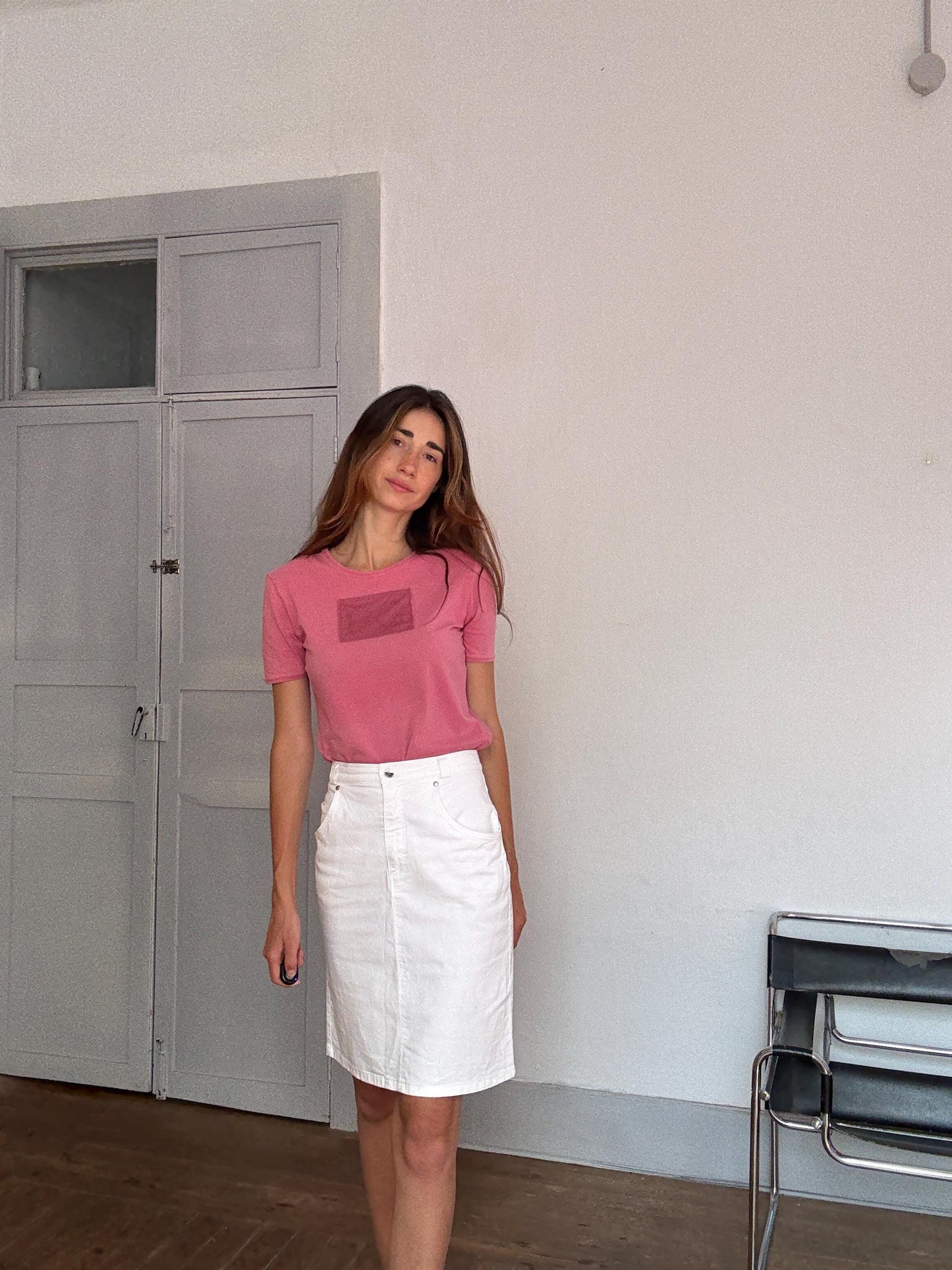 Vintage White Stretch Denim Skirt – La Strada by Sievers – Mid-Length Y2K Vibes