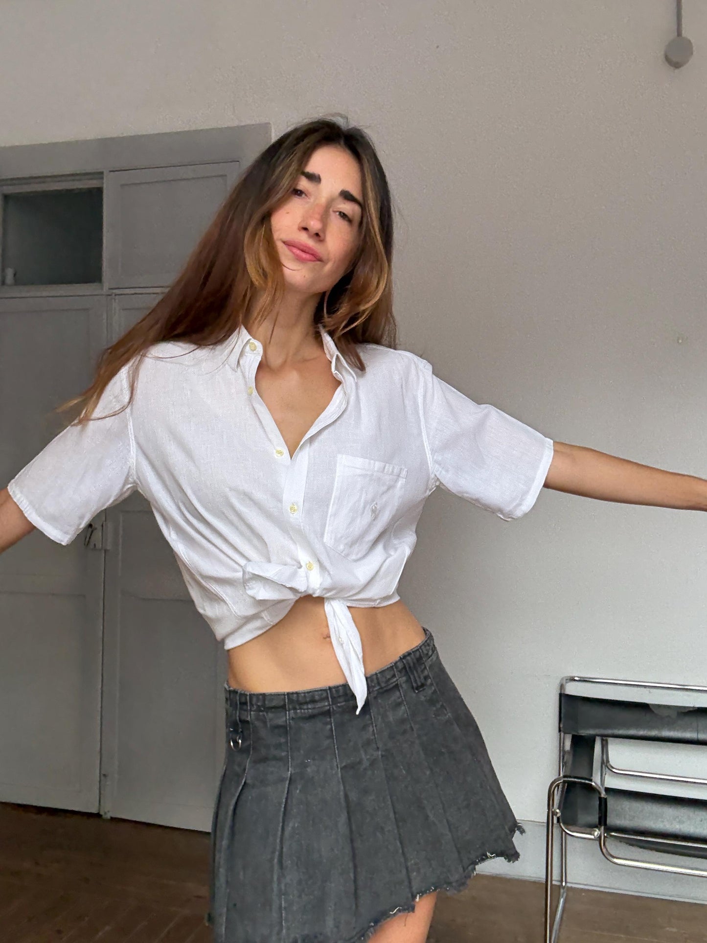 Vintage White Linen Button-Down Shirt – Made in Italy – RODRIGO – Unisex Boyfriend Fit – Tag Size 40