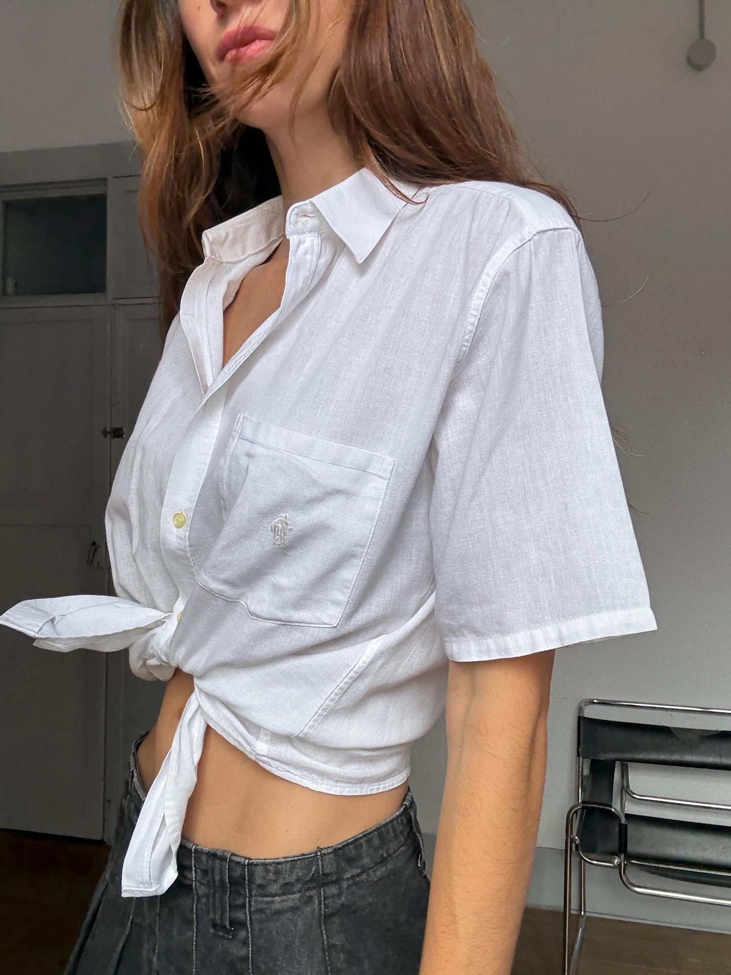 Vintage White Linen Button-Down Shirt – Made in Italy – RODRIGO – Unisex Boyfriend Fit – Tag Size 40
