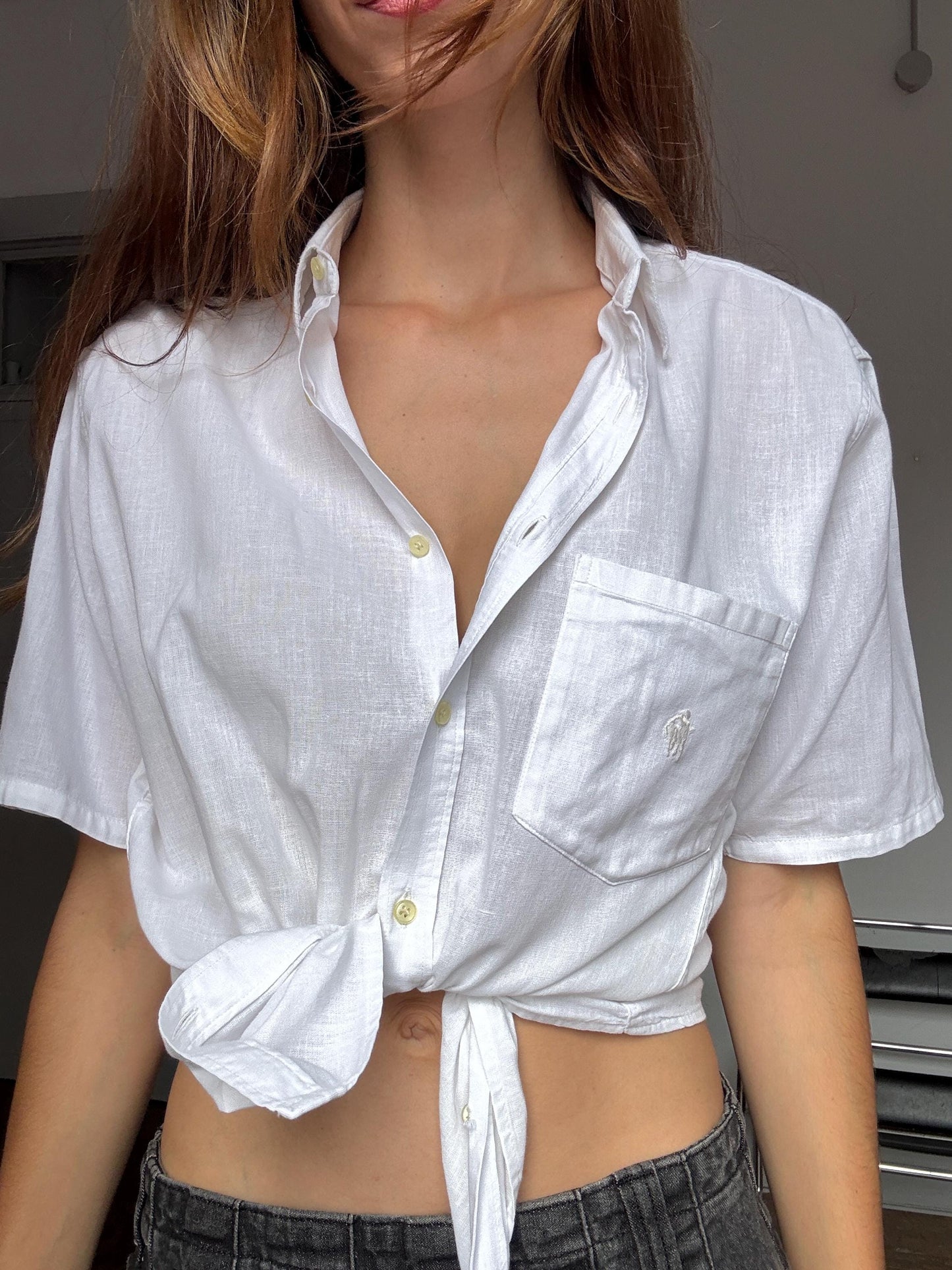 Vintage White Linen Button-Down Shirt – Made in Italy – RODRIGO – Unisex Boyfriend Fit – Tag Size 40