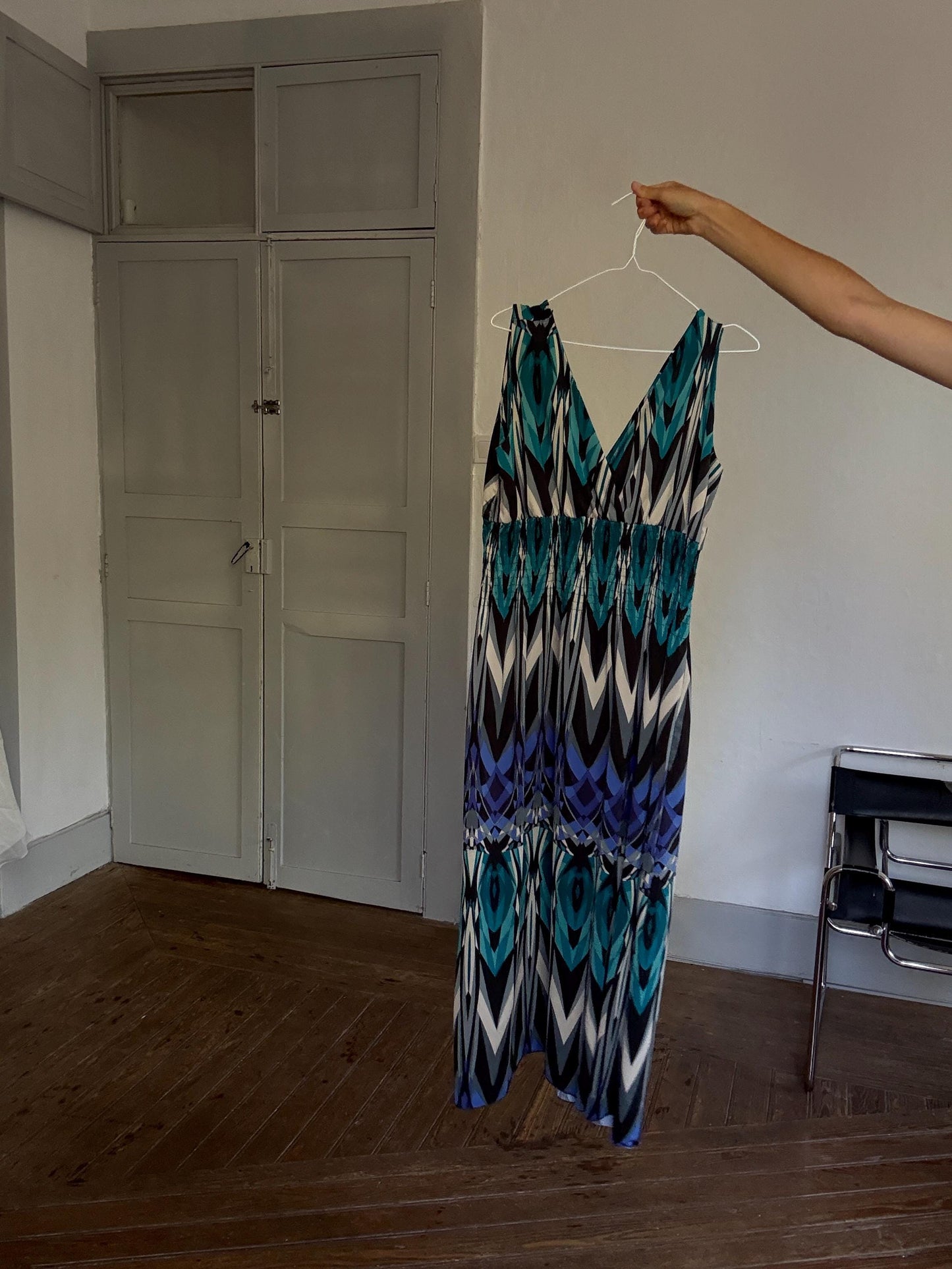 Bold Print Sleeveless Maxi Dress – 70s Boho Resort Glam – Drew Barrymore Style – Size L/XL
