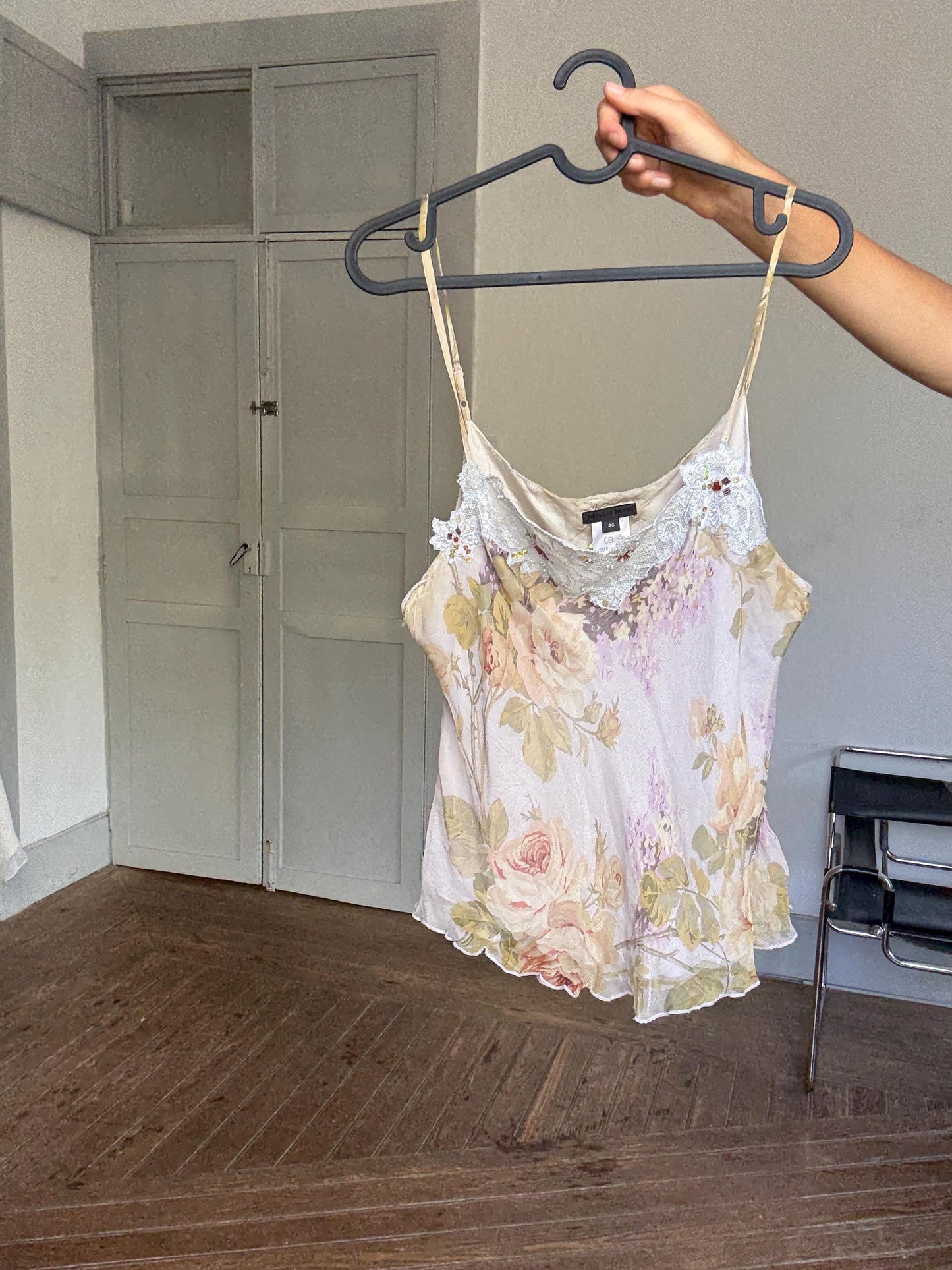 Vintage Renato Nucci Silk Camisole – Floral Lace Trim Lingerie Top, Y2K Nightwear, Romantic 2000s Cami, Delicate Sheer Slip Tank