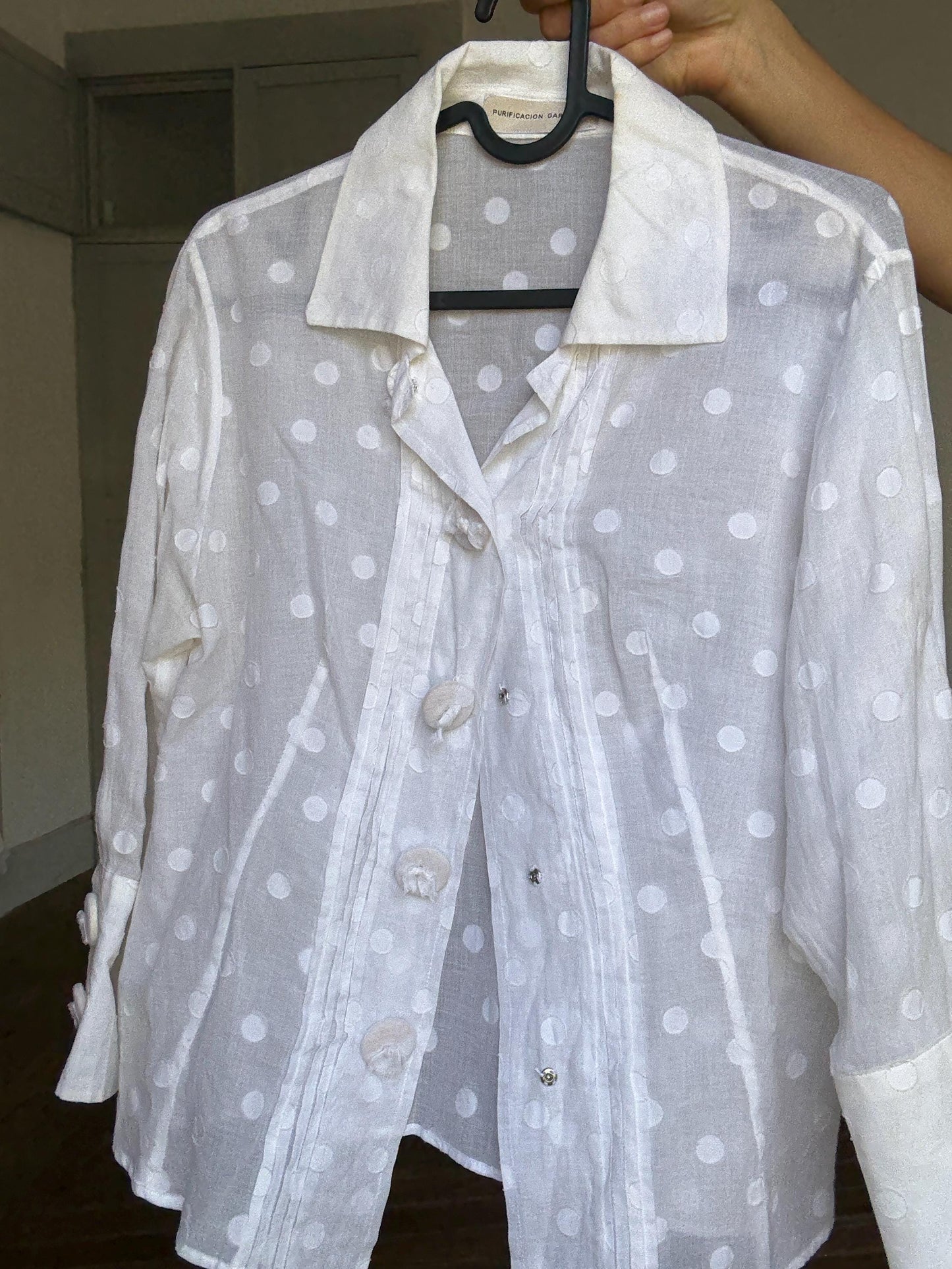 Vintage Polka Dot Blouse by Purificación García, Sheer Cotton Button Down | Sofia Coppola Aesthetic, Size M