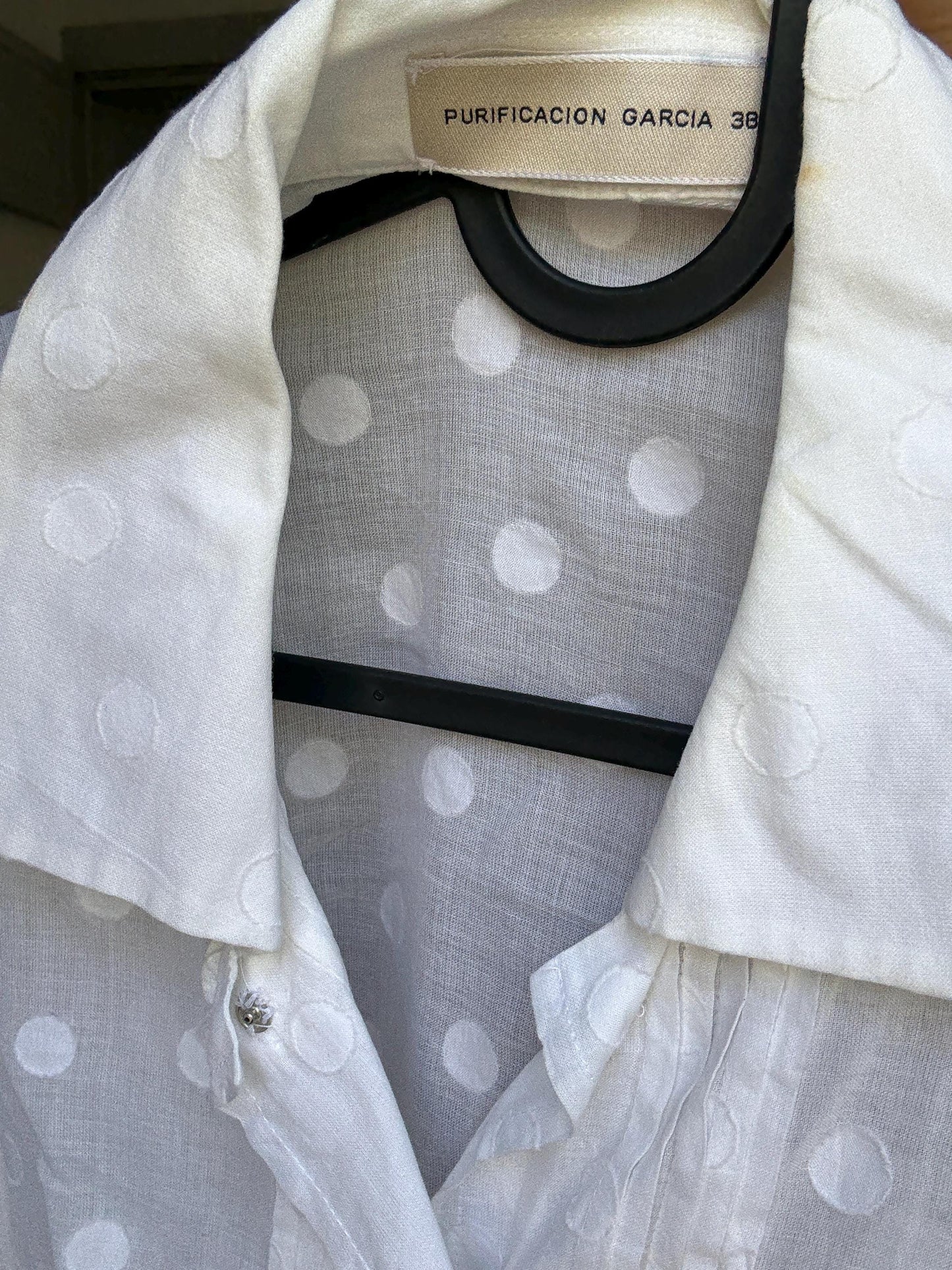 Vintage Polka Dot Blouse by Purificación García, Sheer Cotton Button Down | Sofia Coppola Aesthetic, Size M