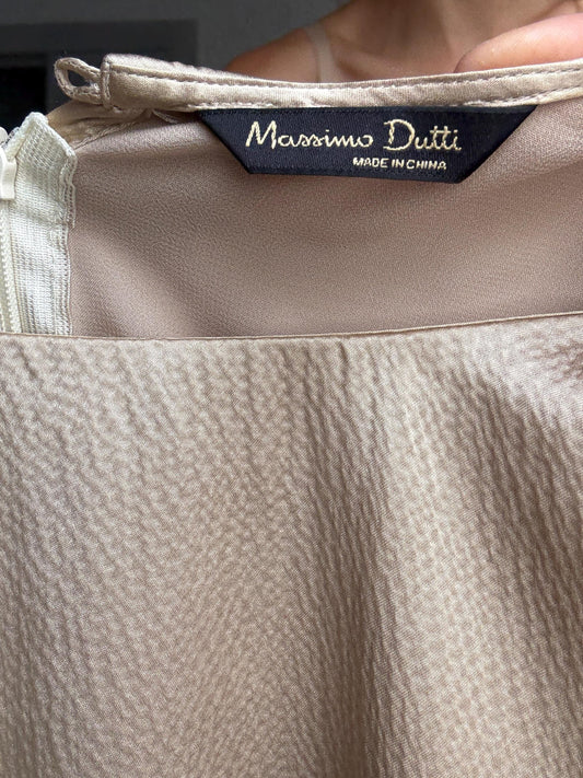 Massimo Dutti Champagne Satin Top | Soft Shimmer Blouse | Size S | Draped Sleeves | Romantic Vintage Look | Elegant Party Style