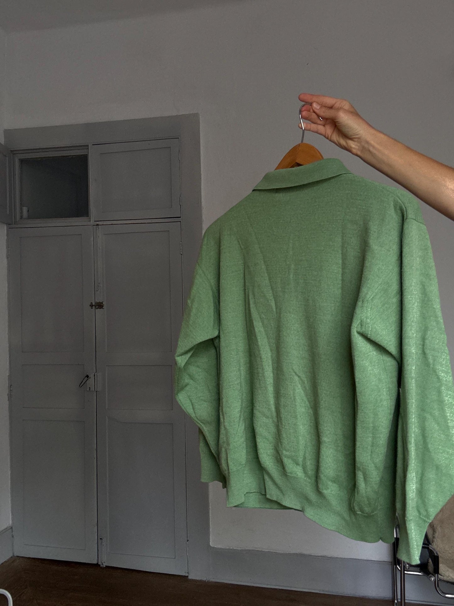 Vintage Green Merino Wool Polo Pullover — additional view 10