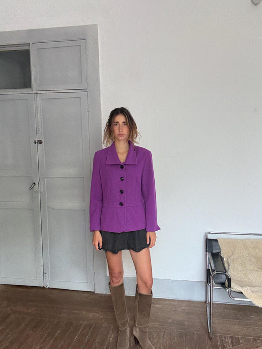 Vintage purple wool & cashmere blend blazer coat – Kristen – Size EU 44 / US 14 – Luxe elegant outerwear