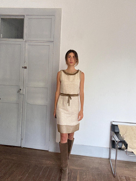 Alberta Ferretti Silk & Cashmere Designer Midi Dress – Elegant Beige Look à la Sofia Coppola or Carolyn Bessette-Kennedy Vibes