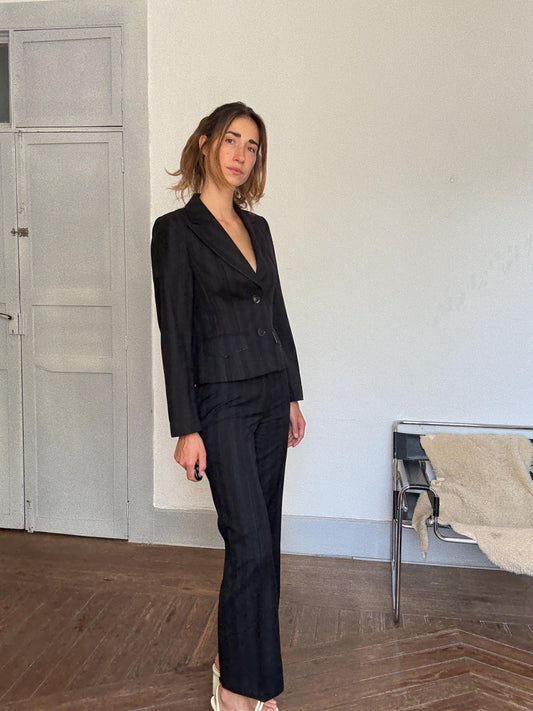 Luxury Vintage Laurél Wool Power Suit – 90s Boss Babe Blazer + Pants Set 100% Wool Designer Two Piece, Designer office outfit