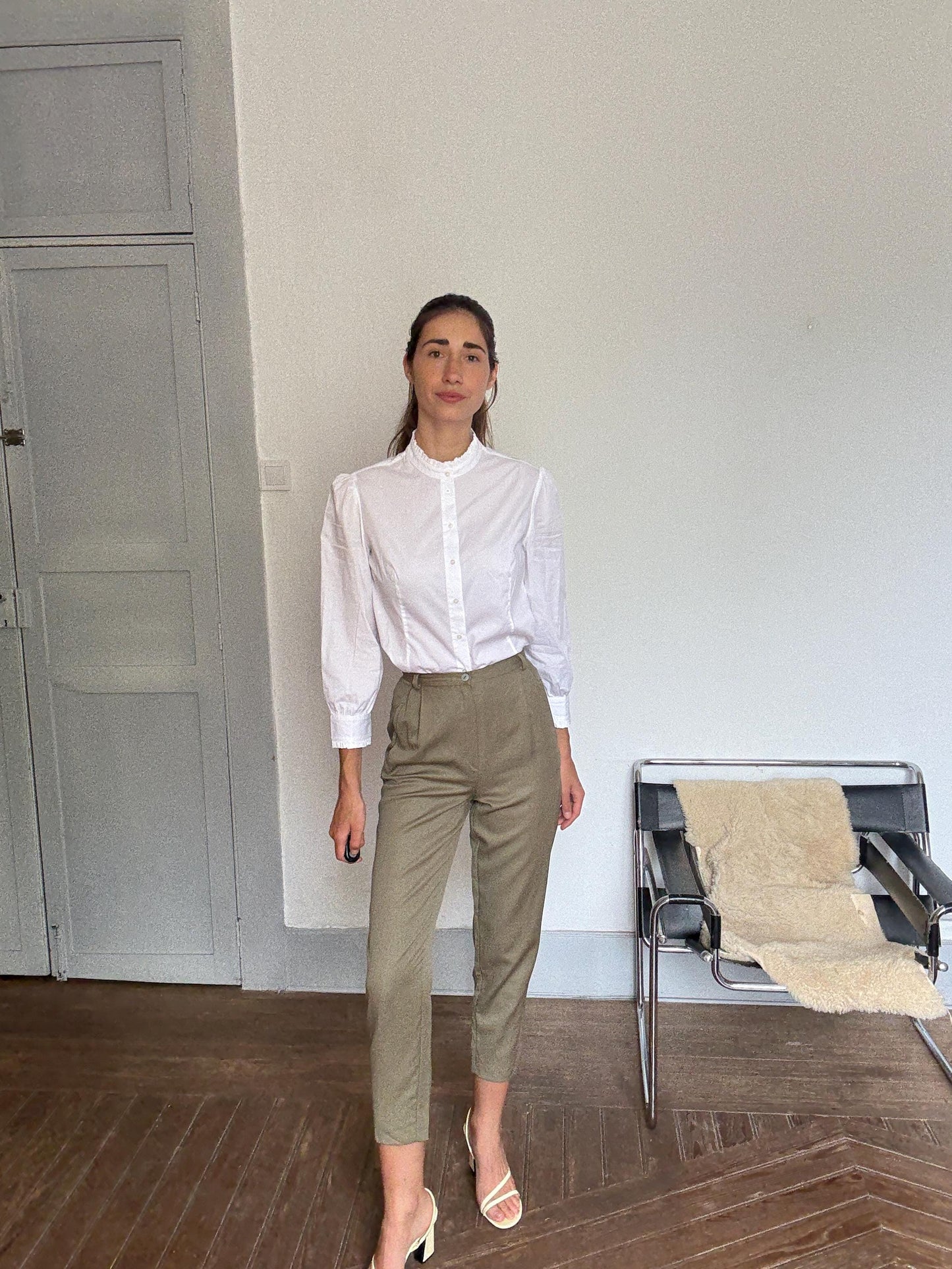 Vintage Italian Wool Trousers – Green Pleated High Waist Pants, Light Academia Workwear, 100% Wool, Made in Italy, Size XS - S