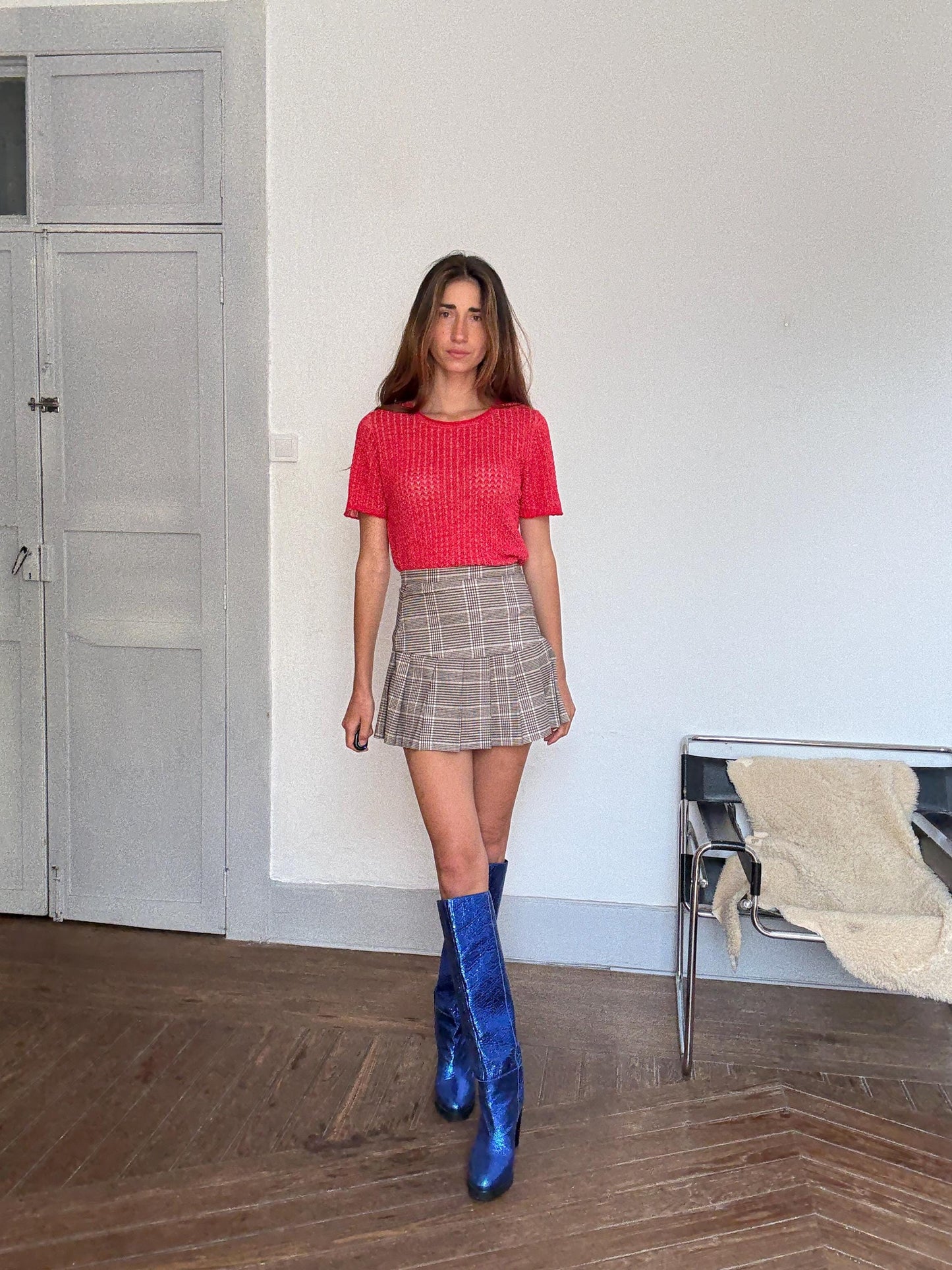 Vintage Lasserre Semi-Sheer Red Knit Top | French Chic Summer Layer | See-Through Parisian Blouse