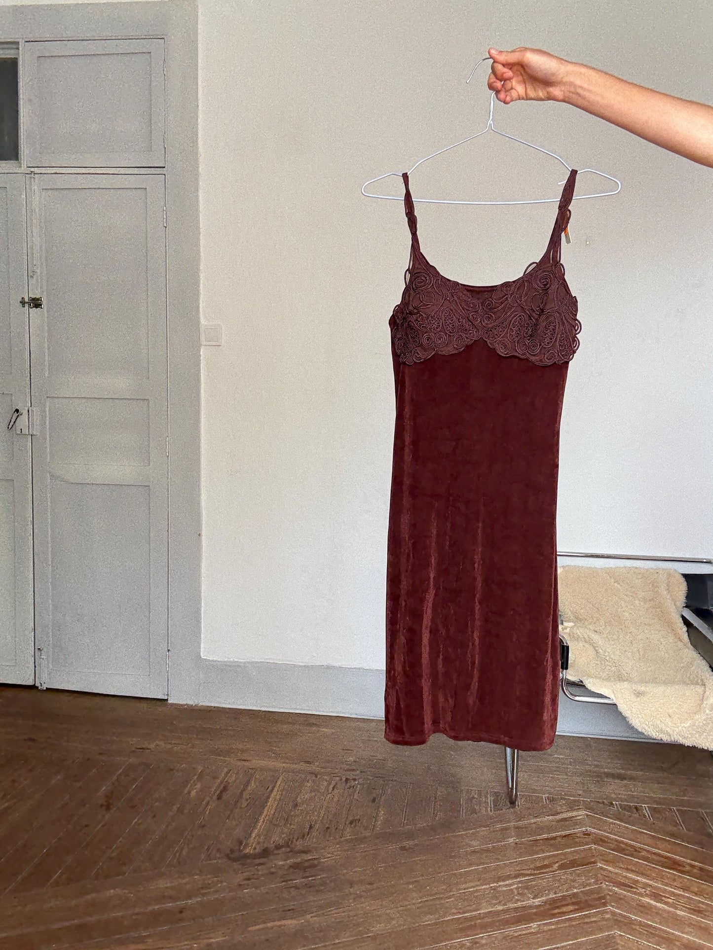 Y2K brown velvet slip dress | vintage mini night dress | romantic bust detail | cottagecore coquette | unworn with tag | size S