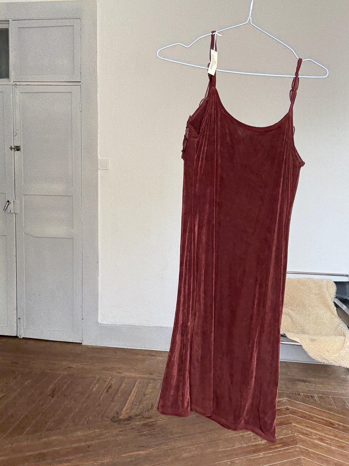 Y2K brown velvet slip dress | vintage mini night dress | romantic bust detail | cottagecore coquette | unworn with tag | size S