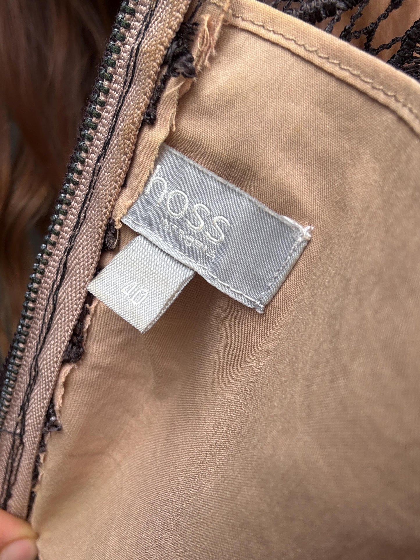 Hoss Intropia black lace dress | Christmas romantic sheer overlay fit & flare | Spanish luxury brand | party-ready elegance | EU 40 | size M