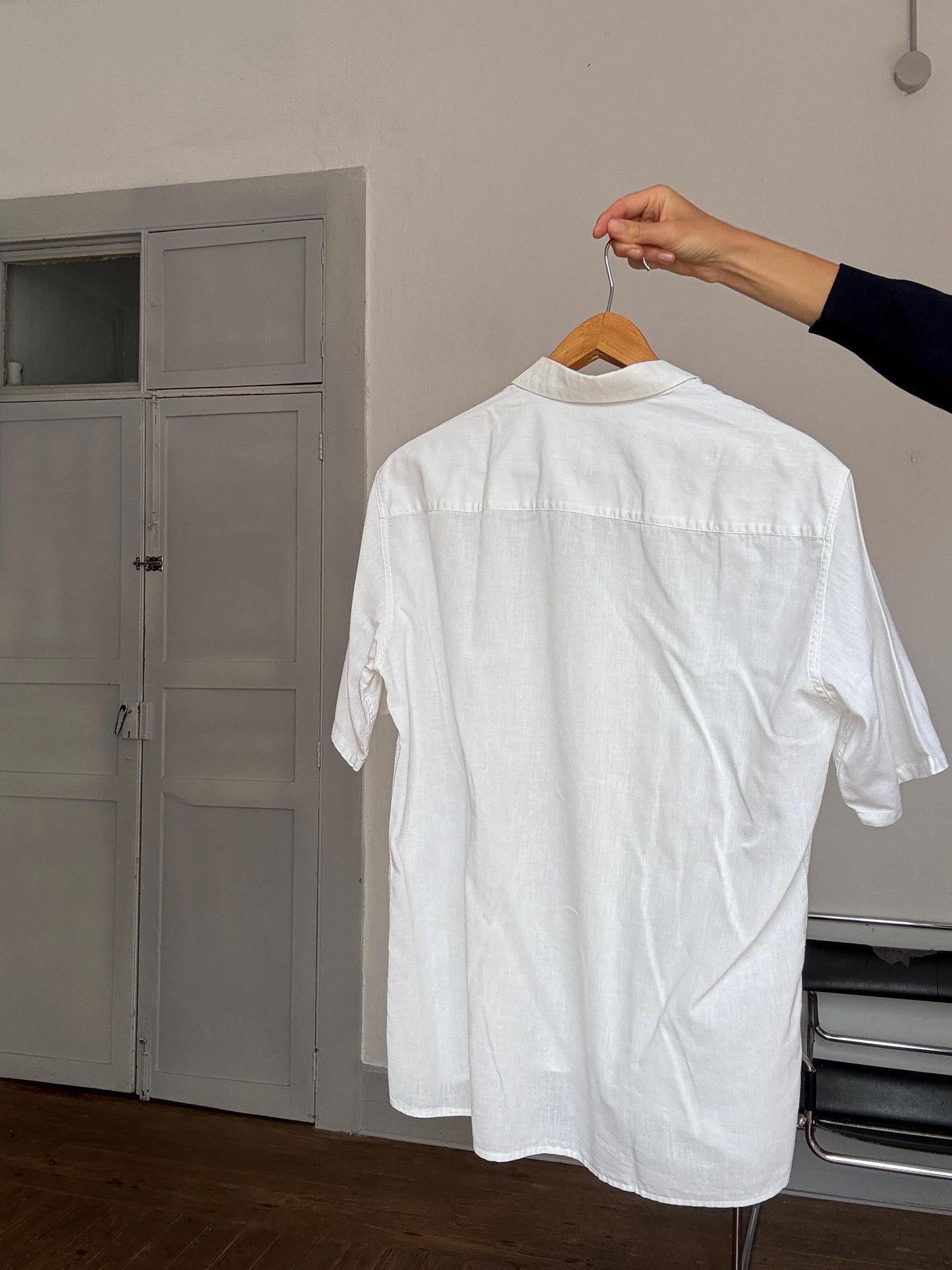 Vintage White Linen Button-Down Shirt – Made in Italy – RODRIGO – Unisex Boyfriend Fit – Tag Size 40