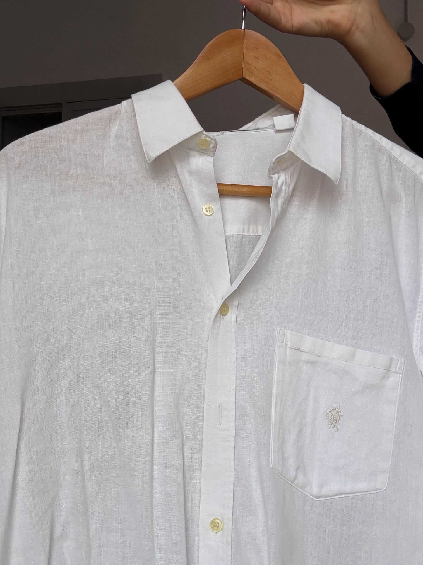 Vintage White Linen Button-Down Shirt – Made in Italy – RODRIGO – Unisex Boyfriend Fit – Tag Size 40