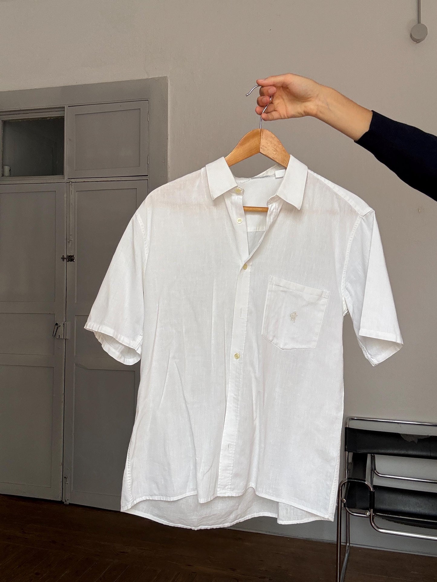Vintage White Linen Button-Down Shirt – Made in Italy – RODRIGO – Unisex Boyfriend Fit – Tag Size 40