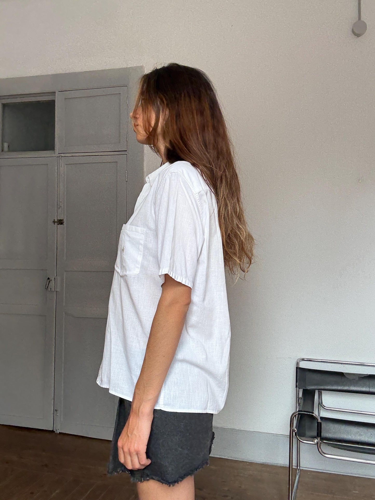 Vintage White Linen Button-Down Shirt – Made in Italy – RODRIGO – Unisex Boyfriend Fit – Tag Size 40