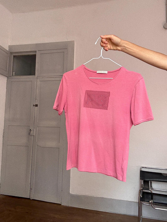 Purificación García Pink Logo T-Shirt – Size XL – Stretch Cotton – Spanish Designer – Y2K Vibes
