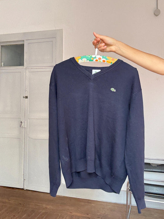 Vintage Lacoste Wool Blend Jumper – Tag Size 5 – Navy Blue – Unisex – Preppy / Academia Style