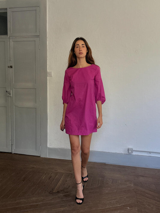 Adolfo Dominguez pink cotton mini dress, puff sleeve party dress, Spanish designer piece, Size S