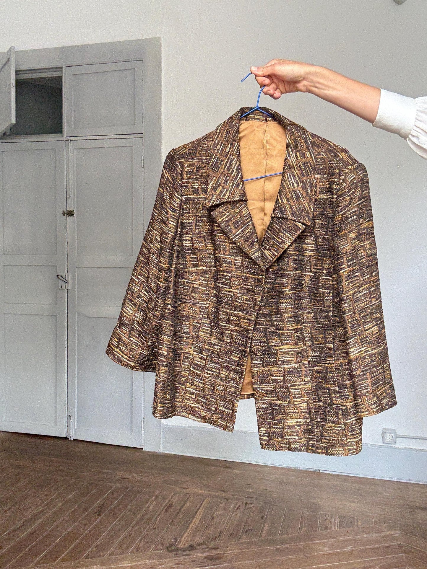 Vintage gold brown oversized blazer retro glam layering jacket, Size M - L