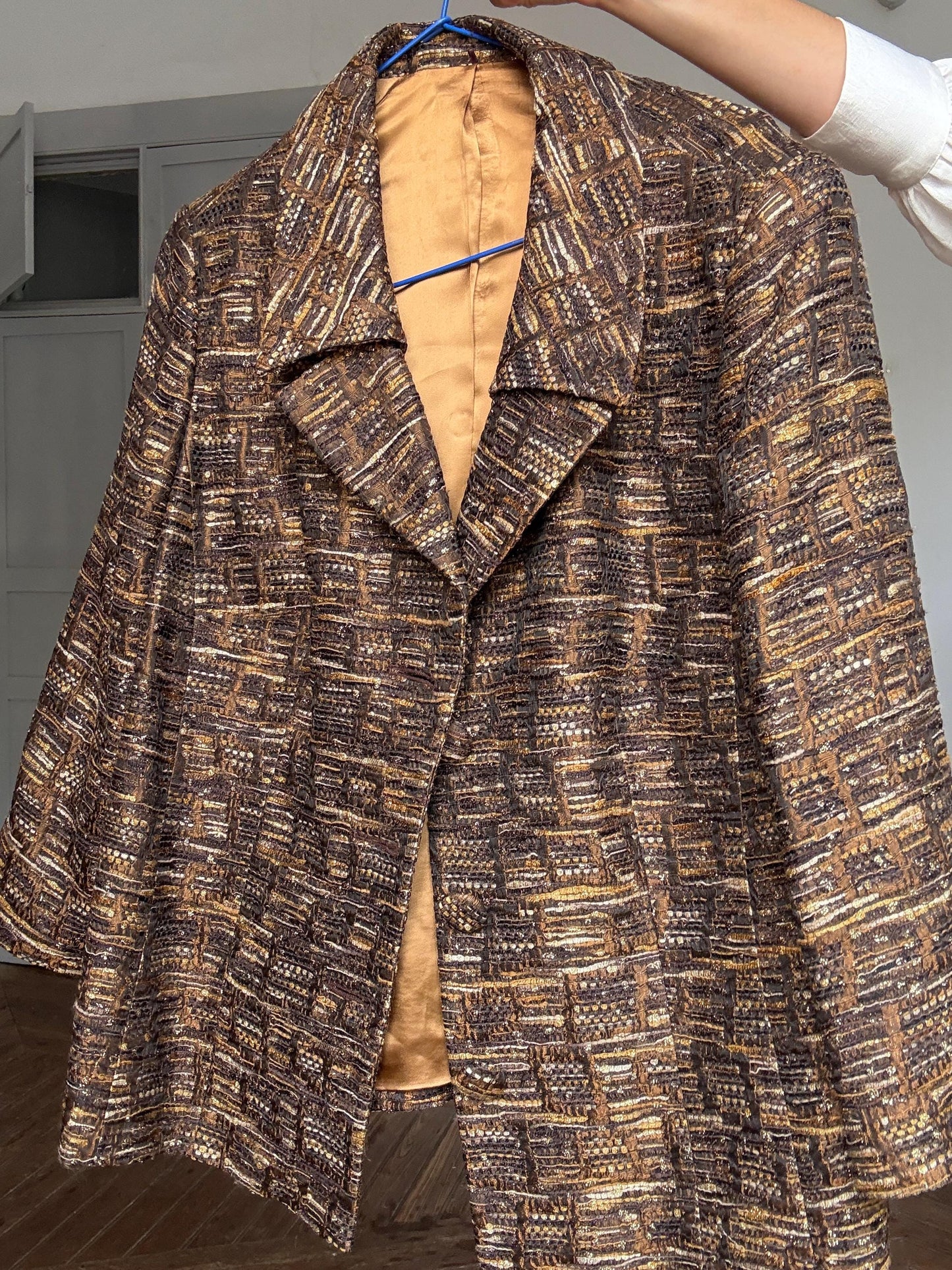Vintage gold brown oversized blazer retro glam layering jacket, Size M - L