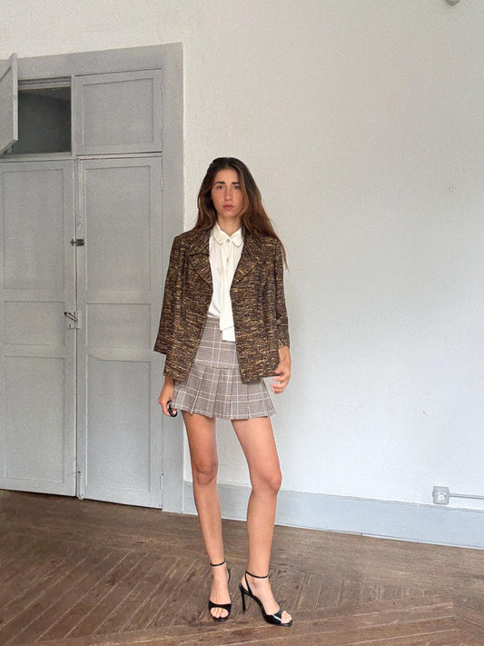 Vintage gold brown oversized blazer retro glam layering jacket, Size M - L