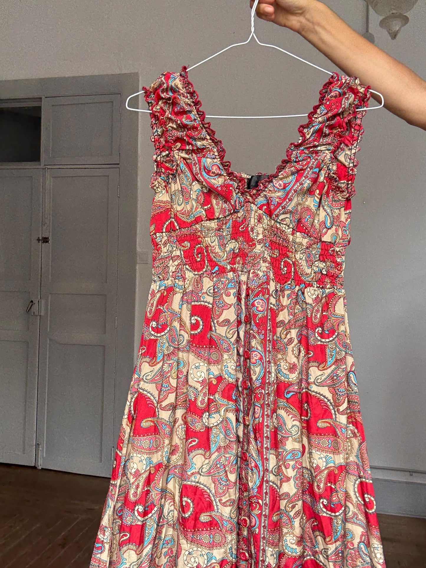 Boho silk maxi dress – paisley dream fit for Coachella & cottagecore queens, Size XS - S