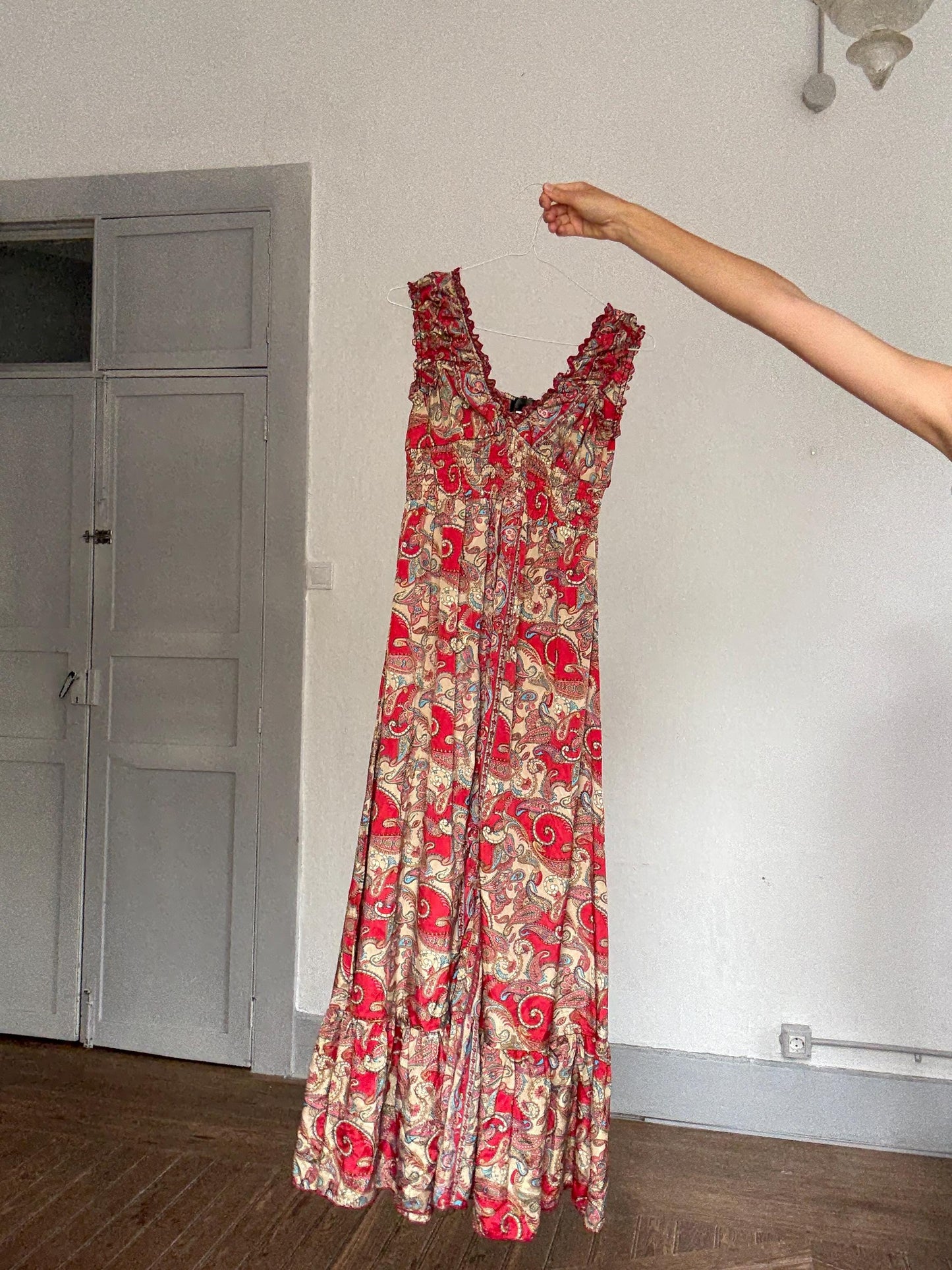 Boho silk maxi dress – paisley dream fit for Coachella & cottagecore queens, Size XS - S