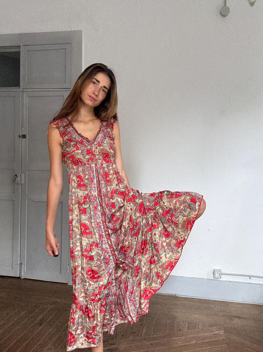Boho silk maxi dress – paisley dream fit for Coachella & cottagecore queens, Size XS - S