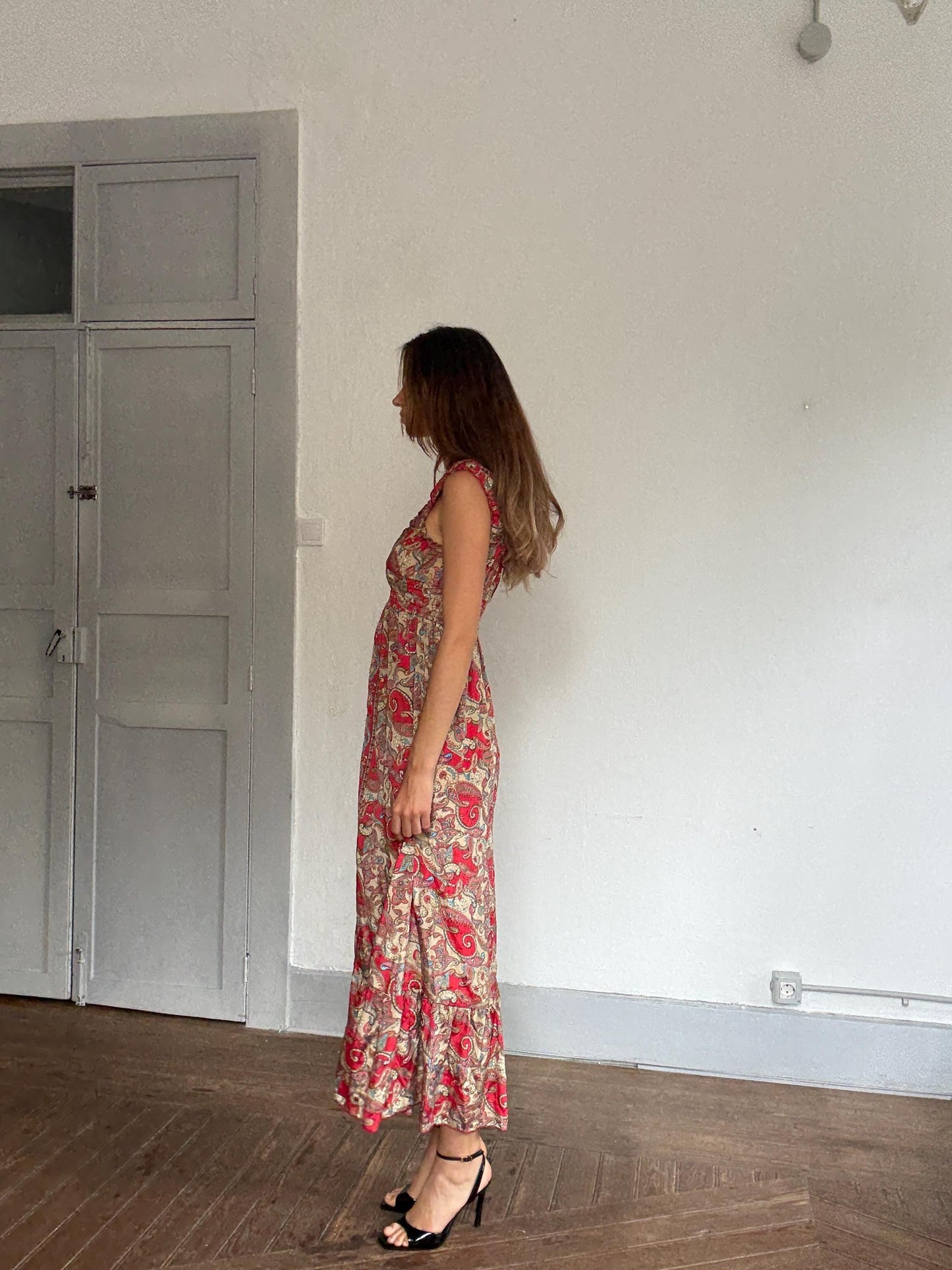 Boho silk maxi dress – paisley dream fit for Coachella & cottagecore queens, Size XS - S