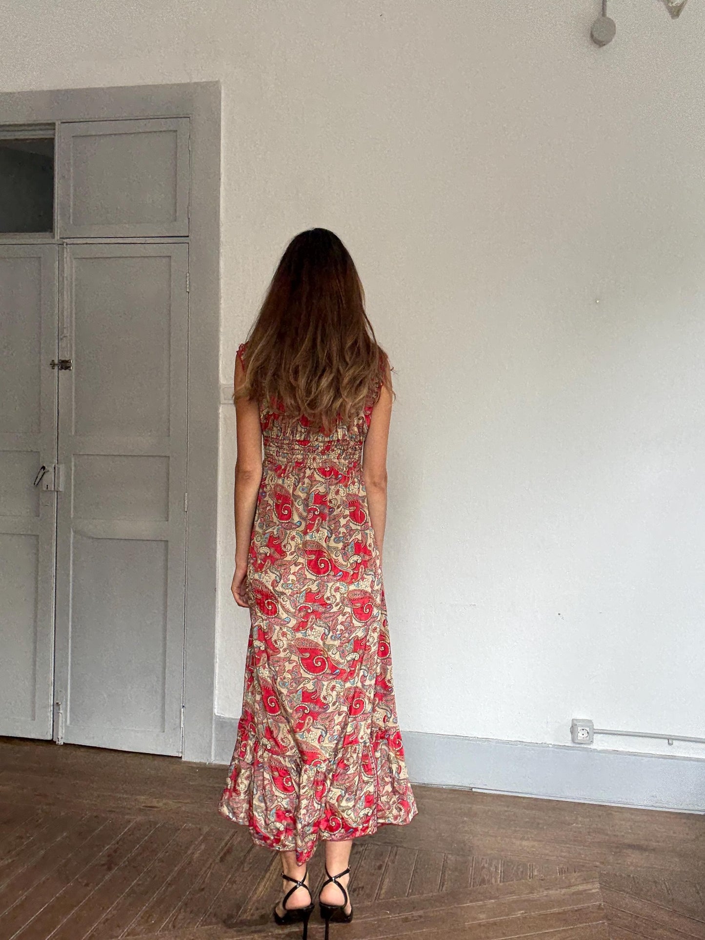 Boho silk maxi dress – paisley dream fit for Coachella & cottagecore queens, Size XS - S