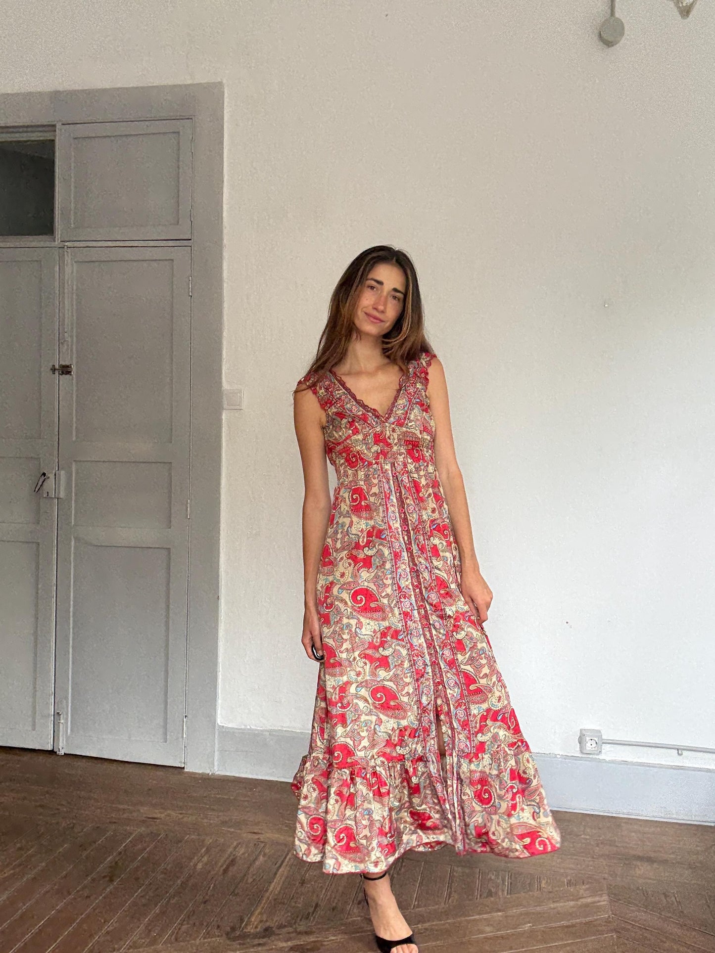 Boho silk maxi dress – paisley dream fit for Coachella & cottagecore queens, Size XS - S