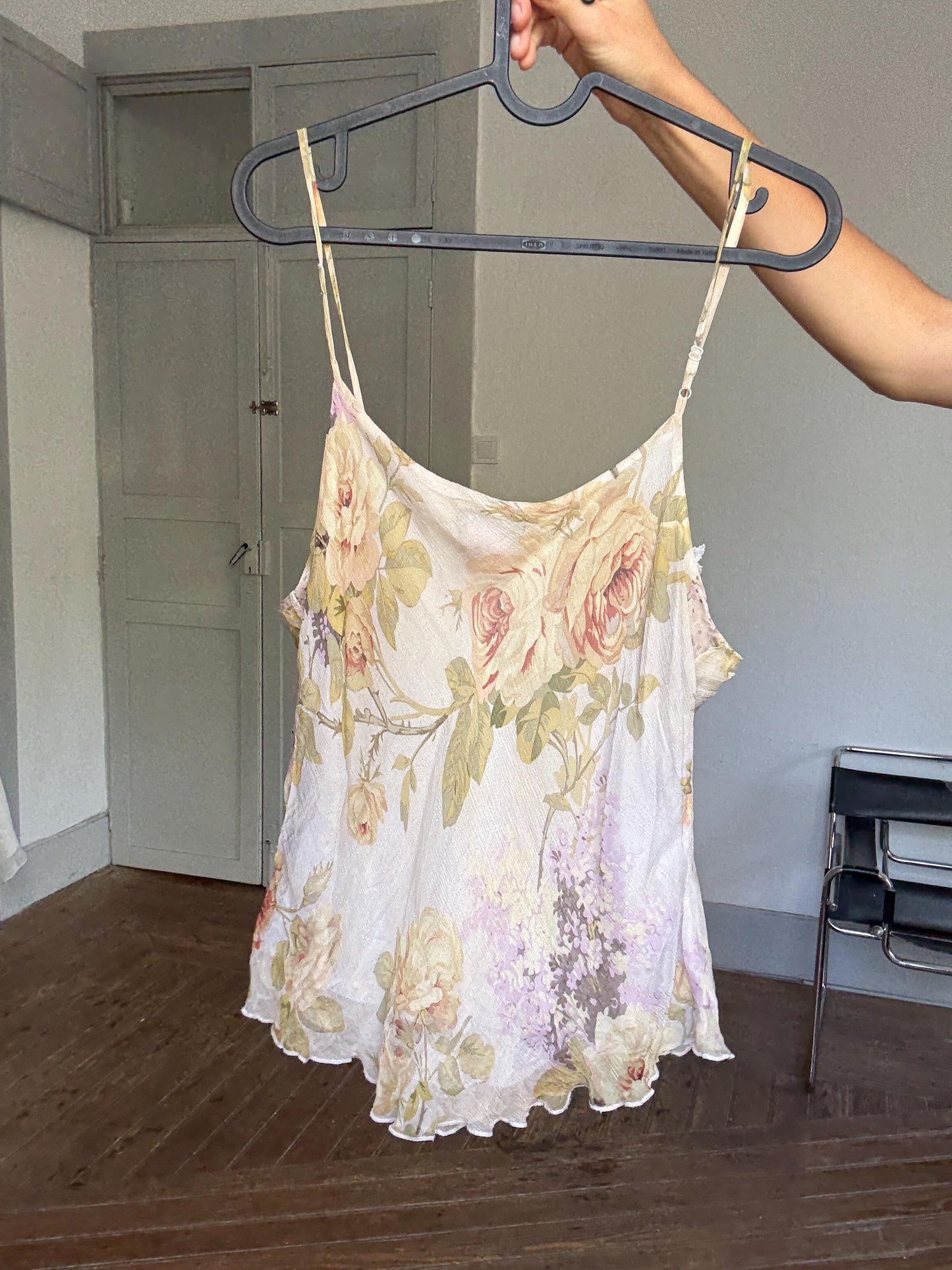 Vintage Renato Nucci Silk Camisole – Floral Lace Trim Lingerie Top, Y2K Nightwear, Romantic 2000s Cami, Delicate Sheer Slip Tank