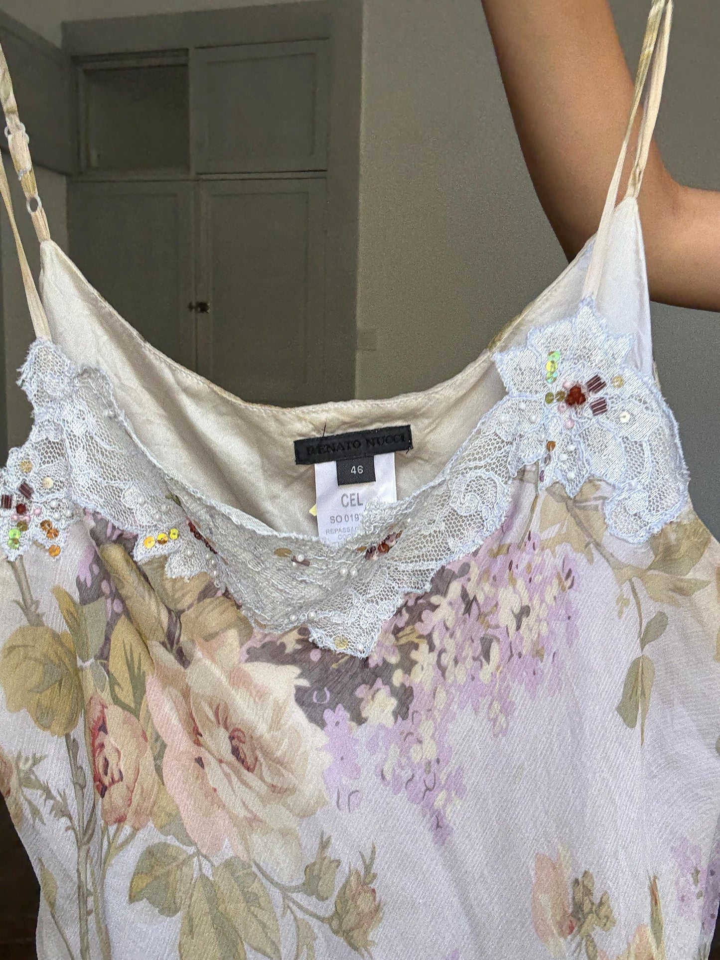 Vintage Renato Nucci Silk Camisole – Floral Lace Trim Lingerie Top, Y2K Nightwear, Romantic 2000s Cami, Delicate Sheer Slip Tank