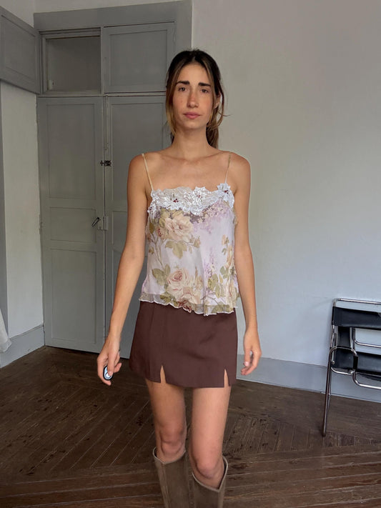 Vintage Renato Nucci Silk Camisole – Floral Lace Trim Lingerie Top, Y2K Nightwear, Romantic 2000s Cami, Delicate Sheer Slip Tank