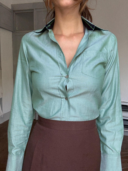 GANT Green Cotton Button-Down Shirt – Classic Long Sleeve Shirt, Size 36 UK10 US6, Made in Portugal, 100% Cotton, Preppy Office Style