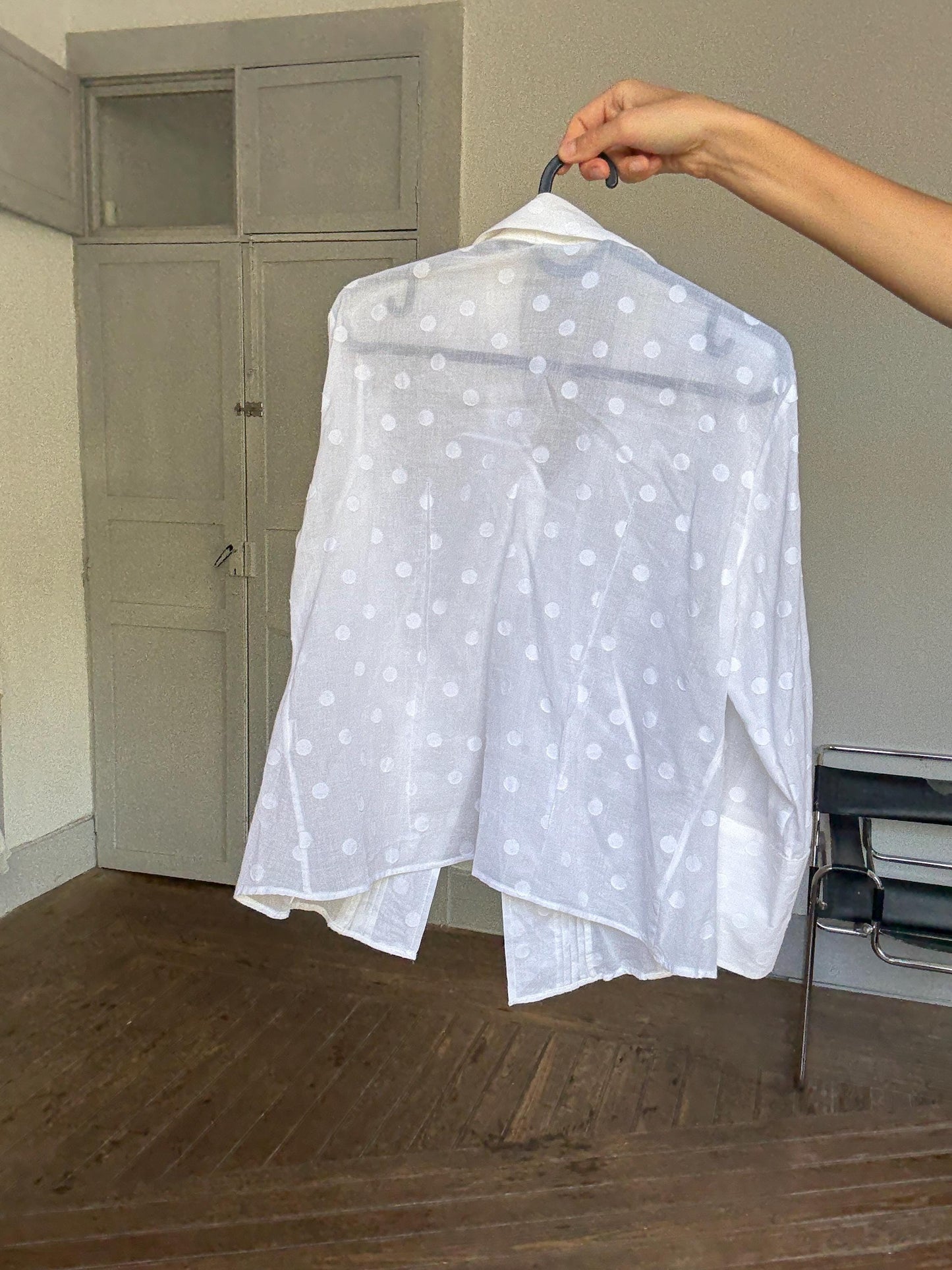 Vintage Polka Dot Blouse by Purificación García, Sheer Cotton Button Down | Sofia Coppola Aesthetic, Size M