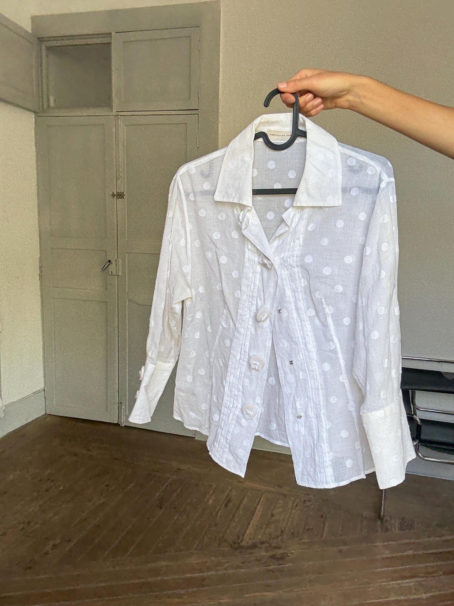 Vintage Polka Dot Blouse by Purificación García, Sheer Cotton Button Down | Sofia Coppola Aesthetic, Size M