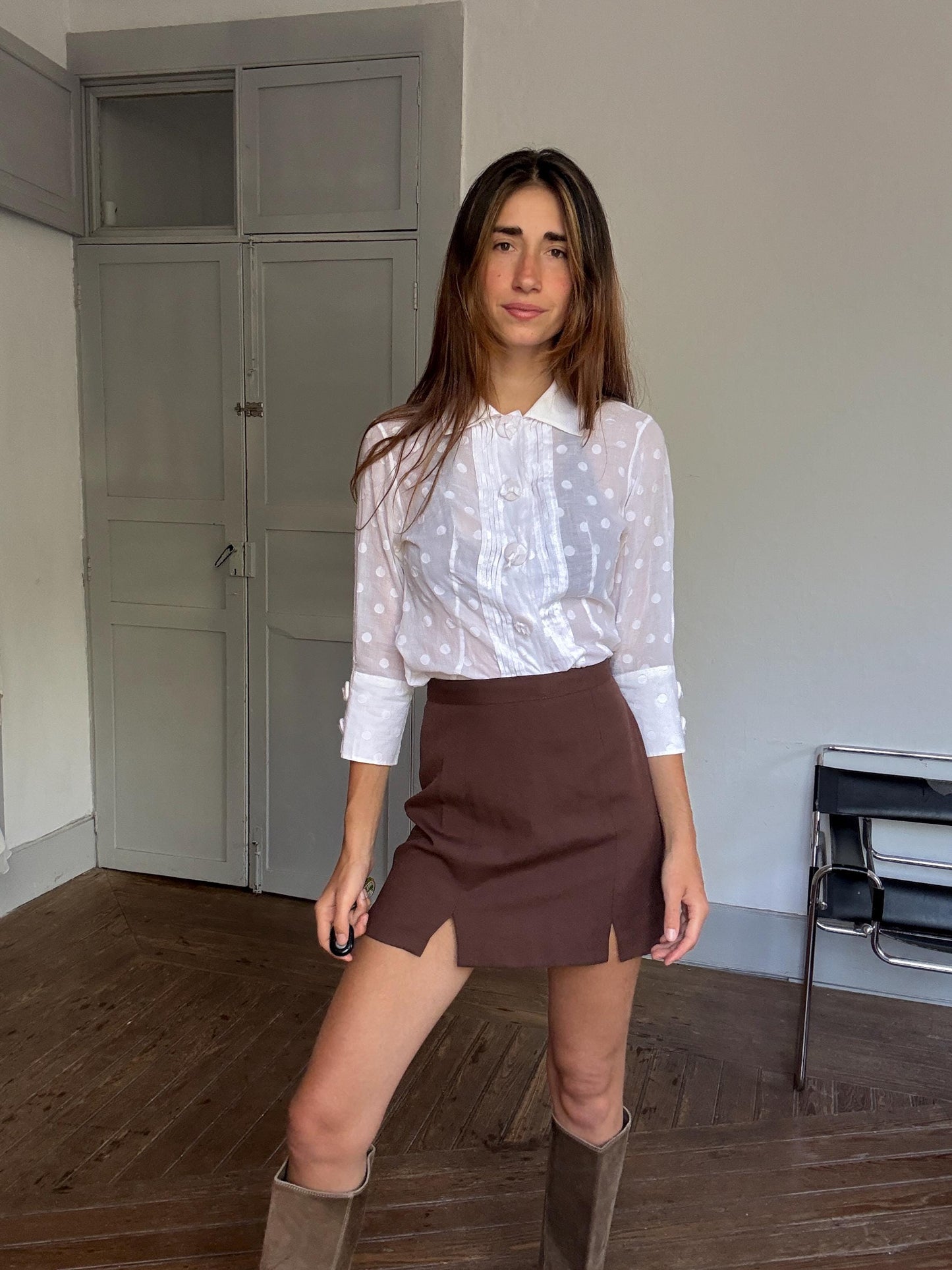 Vintage Polka Dot Blouse by Purificación García, Sheer Cotton Button Down | Sofia Coppola Aesthetic, Size M