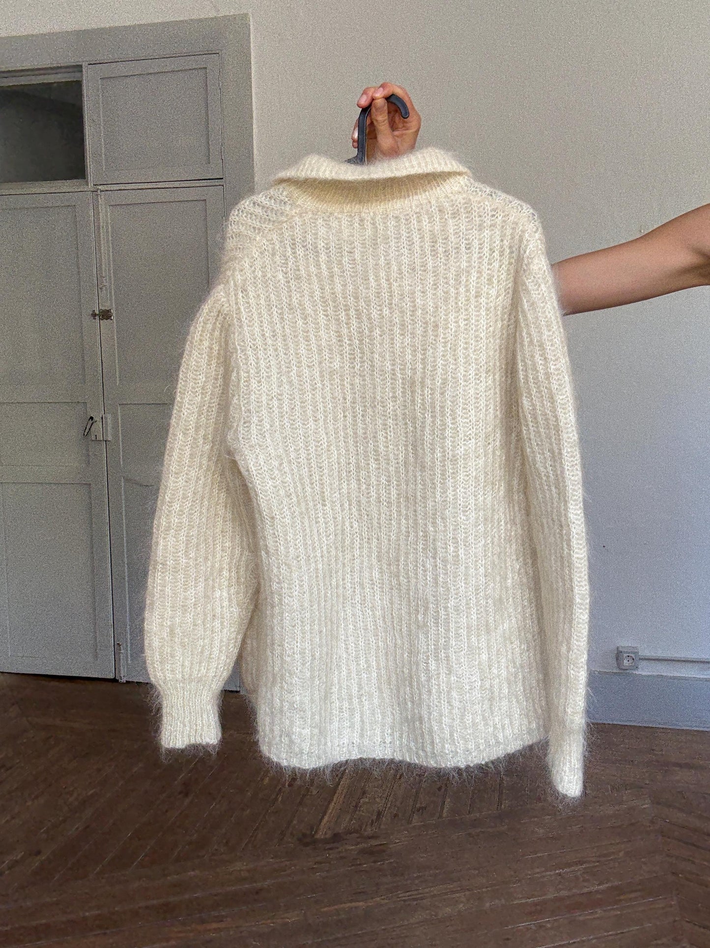 Vintage Cream Cardigan by Carmen Mir | Double-Breasted Knit with Gold Buttons | Size M-L