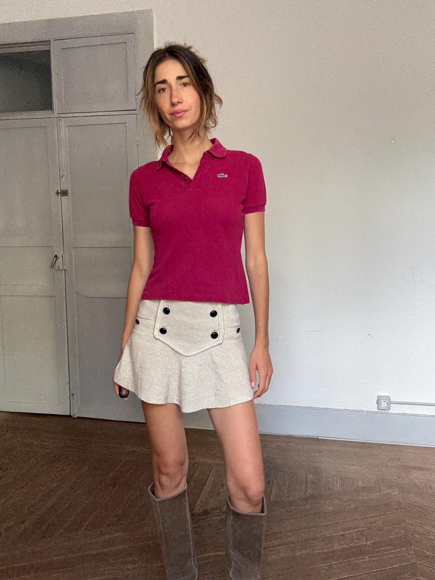 Vintage Lacoste Polo Shirt – Magenta Cropped Fit, French Tenniscore Chic (Size S/M)