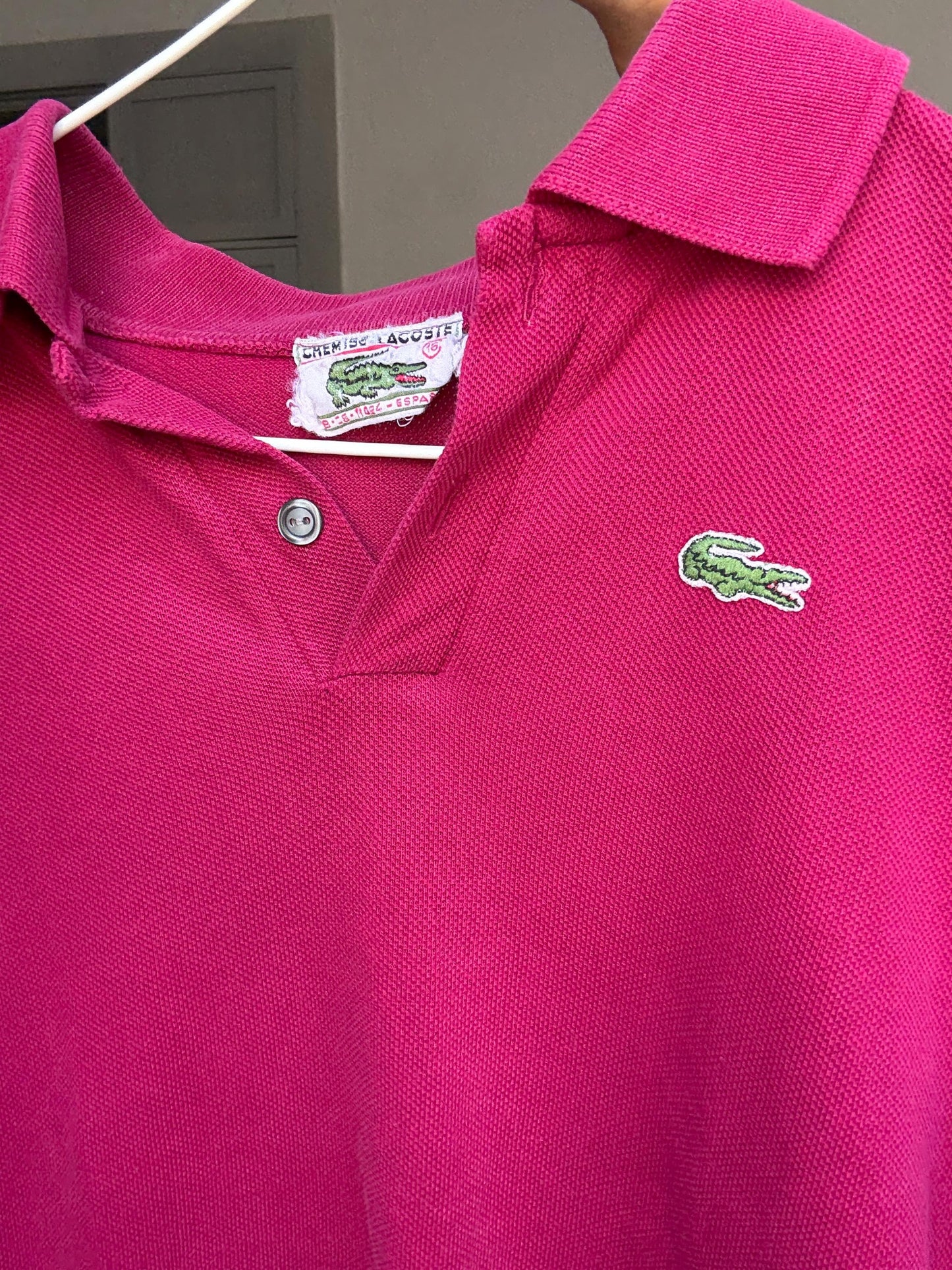 Vintage Lacoste Polo Shirt – Magenta Cropped Fit, French Tenniscore Chic (Size S/M)
