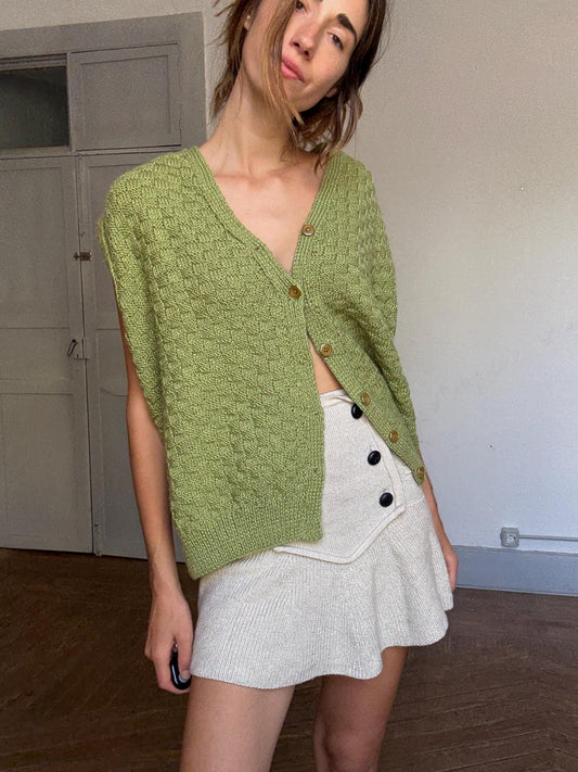 Handmade Chunky Knit Green Vest – Oversized Cottagecore Waistcoat – Vintage Style Grannycore Sweater Tank – Sleeveless Knit Cardigan, M - XL