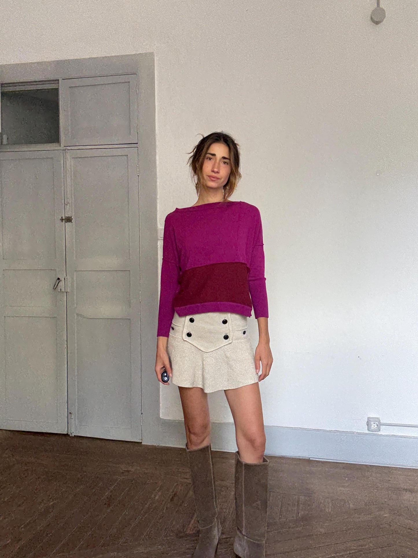 Italian Pink Colorblock Knit Sweater – Guardaroba Wool Cashmere Pullover – Vintage Y2K Inspired Minimalist Jumper – Made in Italy