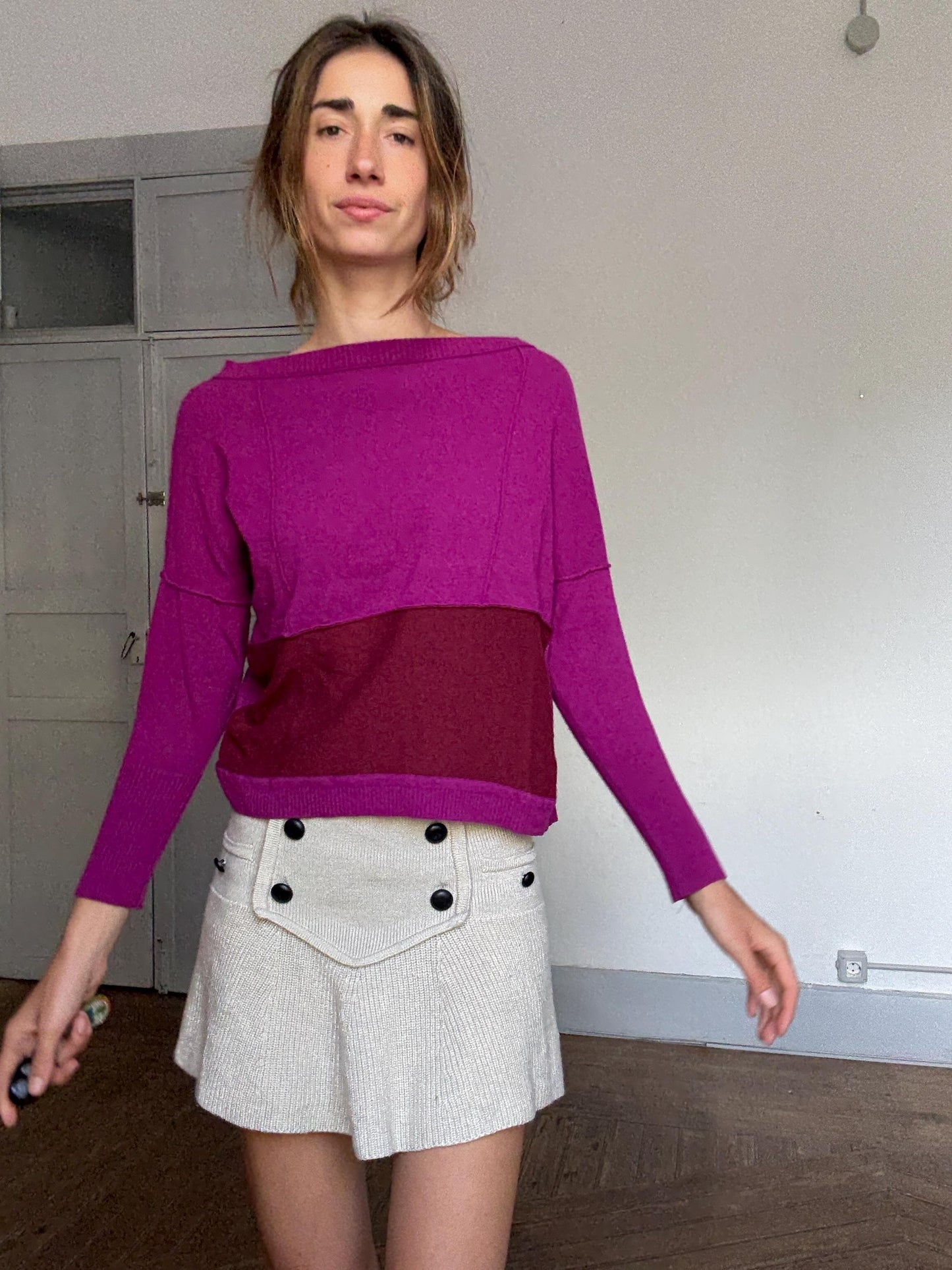 Italian Pink Colorblock Knit Sweater – Guardaroba Wool Cashmere Pullover – Vintage Y2K Inspired Minimalist Jumper – Made in Italy
