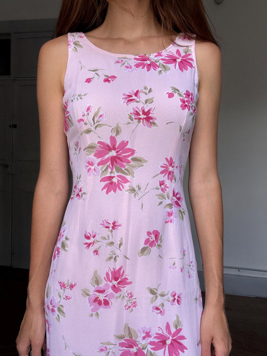 Vintage Pink Floral Cottagecore Maxi Dress | Lana Del Rey Picnic Date Vibes, Size M