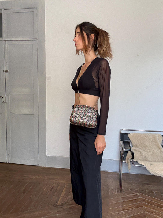 Vintage Metallic Floral Box Purse with Chain Strap – Y2K Tapestry Handbag with Retro Vibes